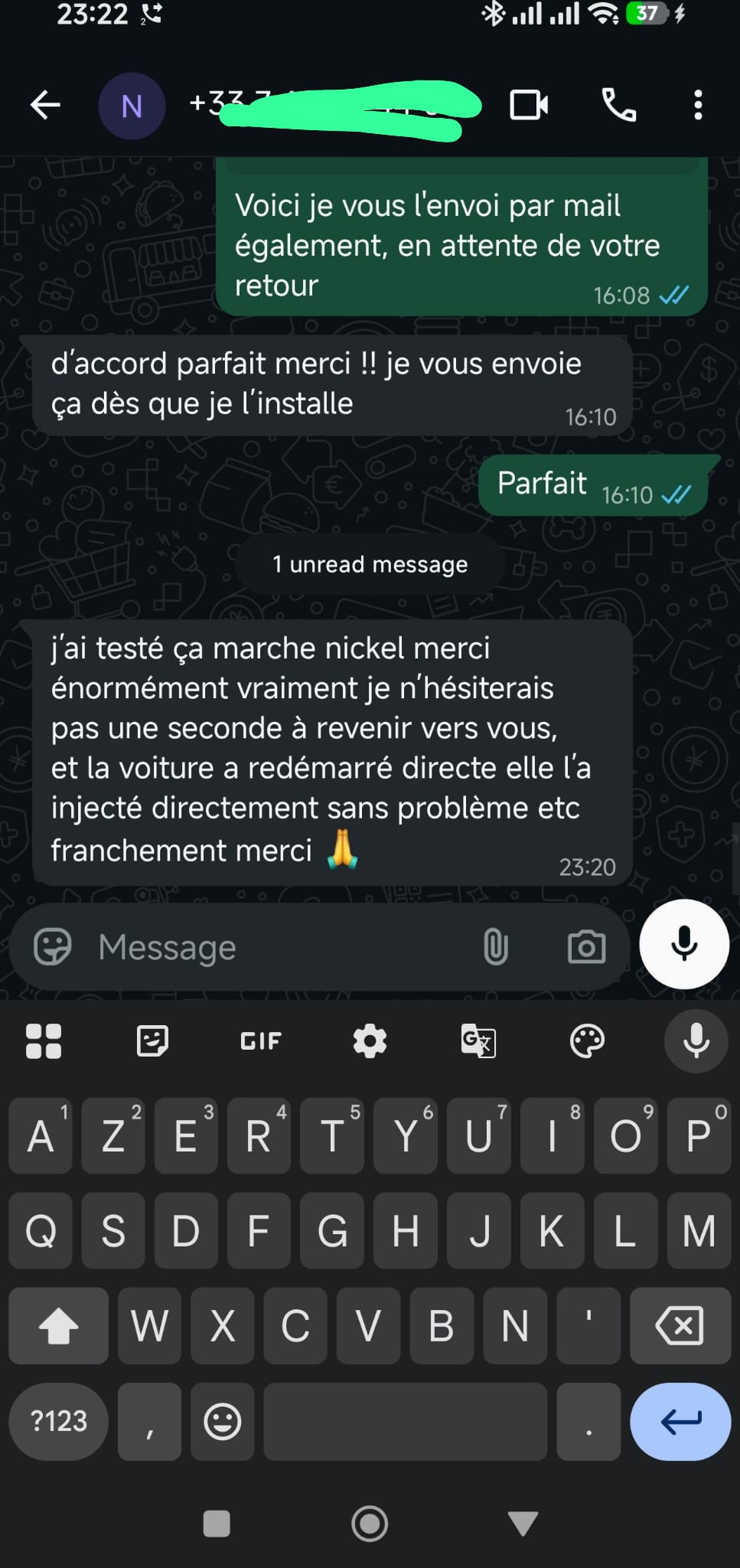 Avis client — Fichier injecté, véhicule redémarré