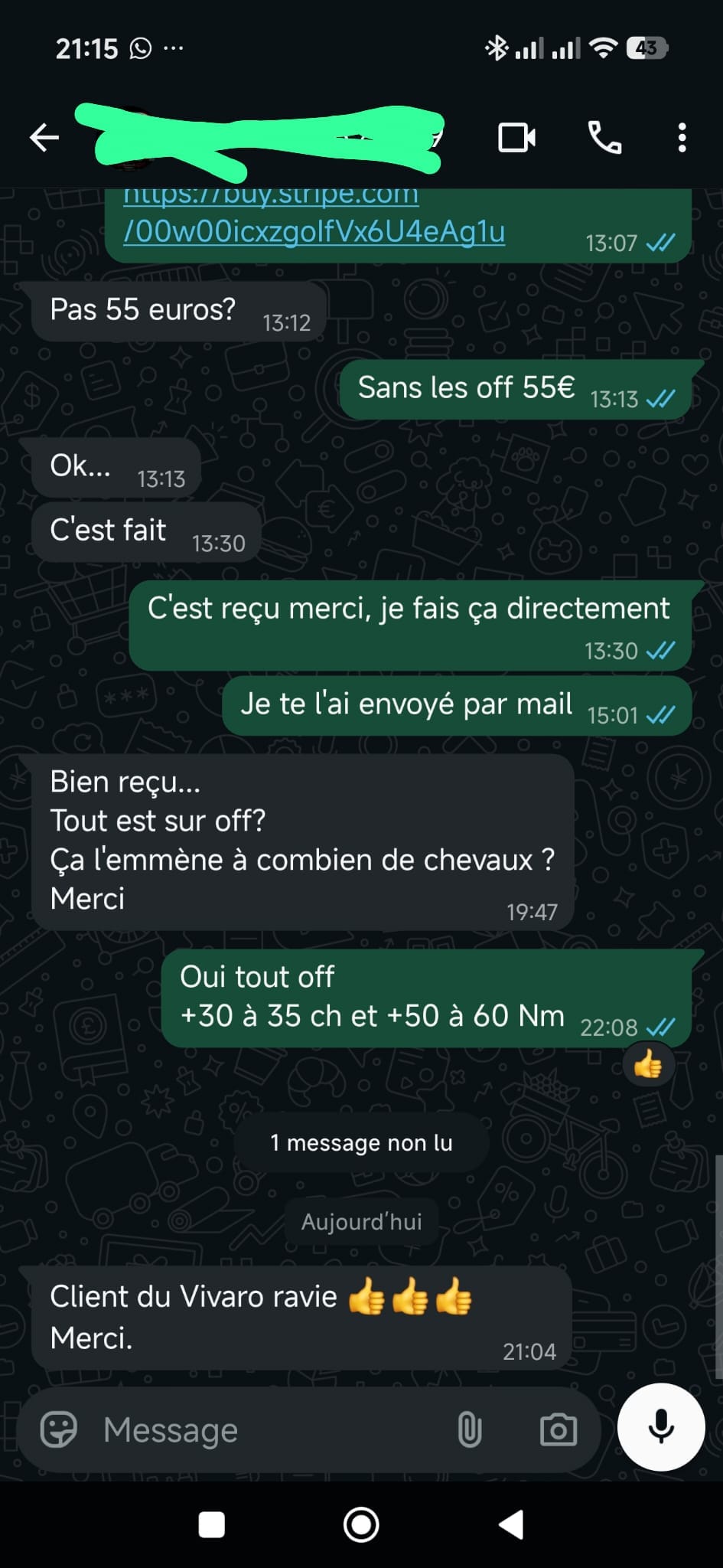 Avis client — Opel Vivaro — suppressions + gain mesuré