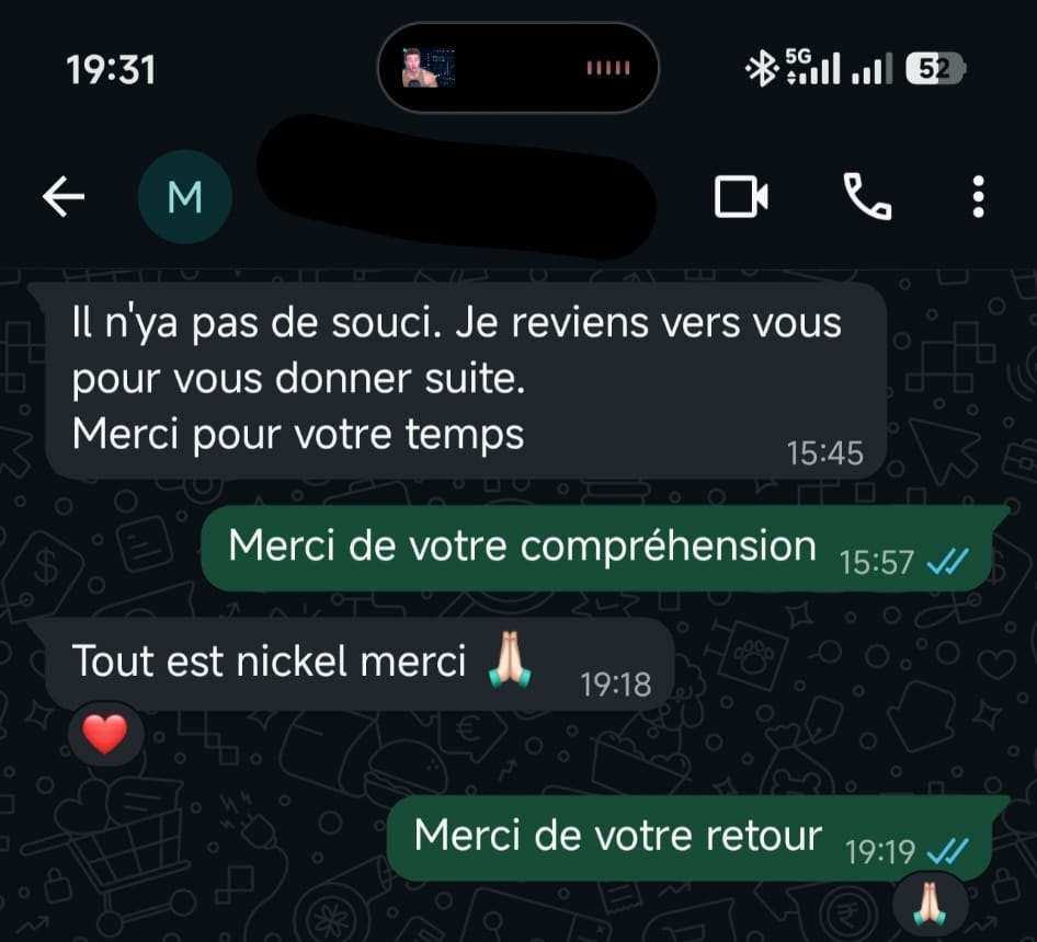 Avis client sur WhatsApp