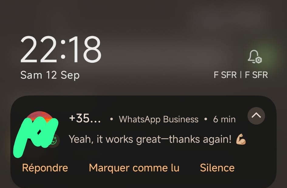Avis client sur WhatsApp
