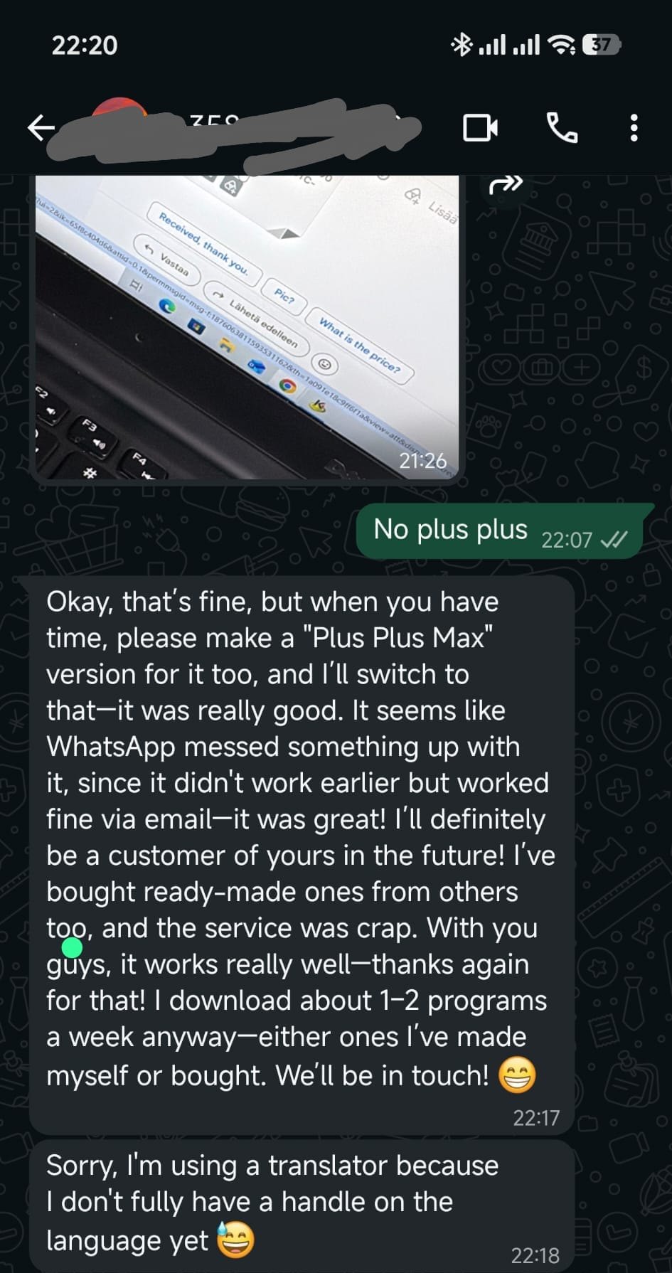 Avis client sur WhatsApp