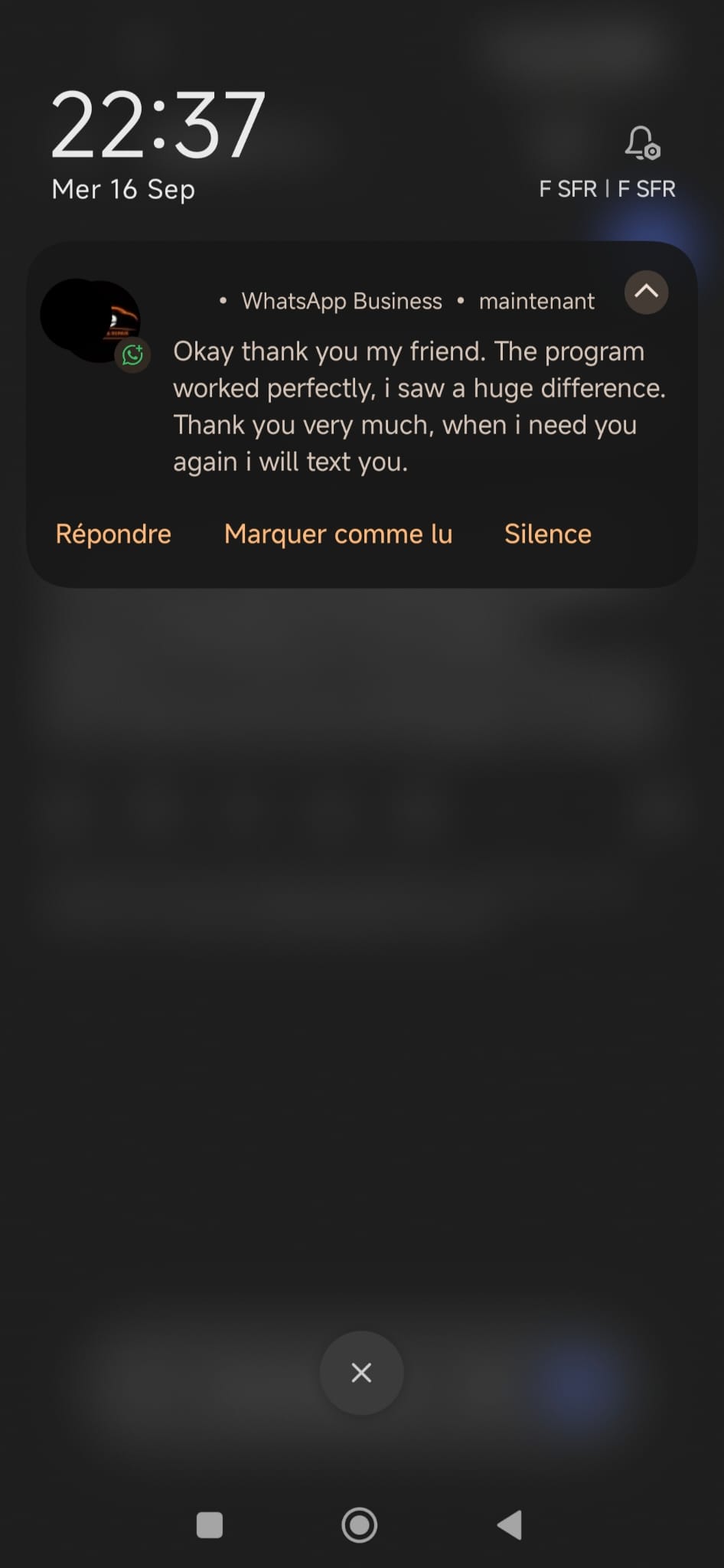 Avis client sur WhatsApp