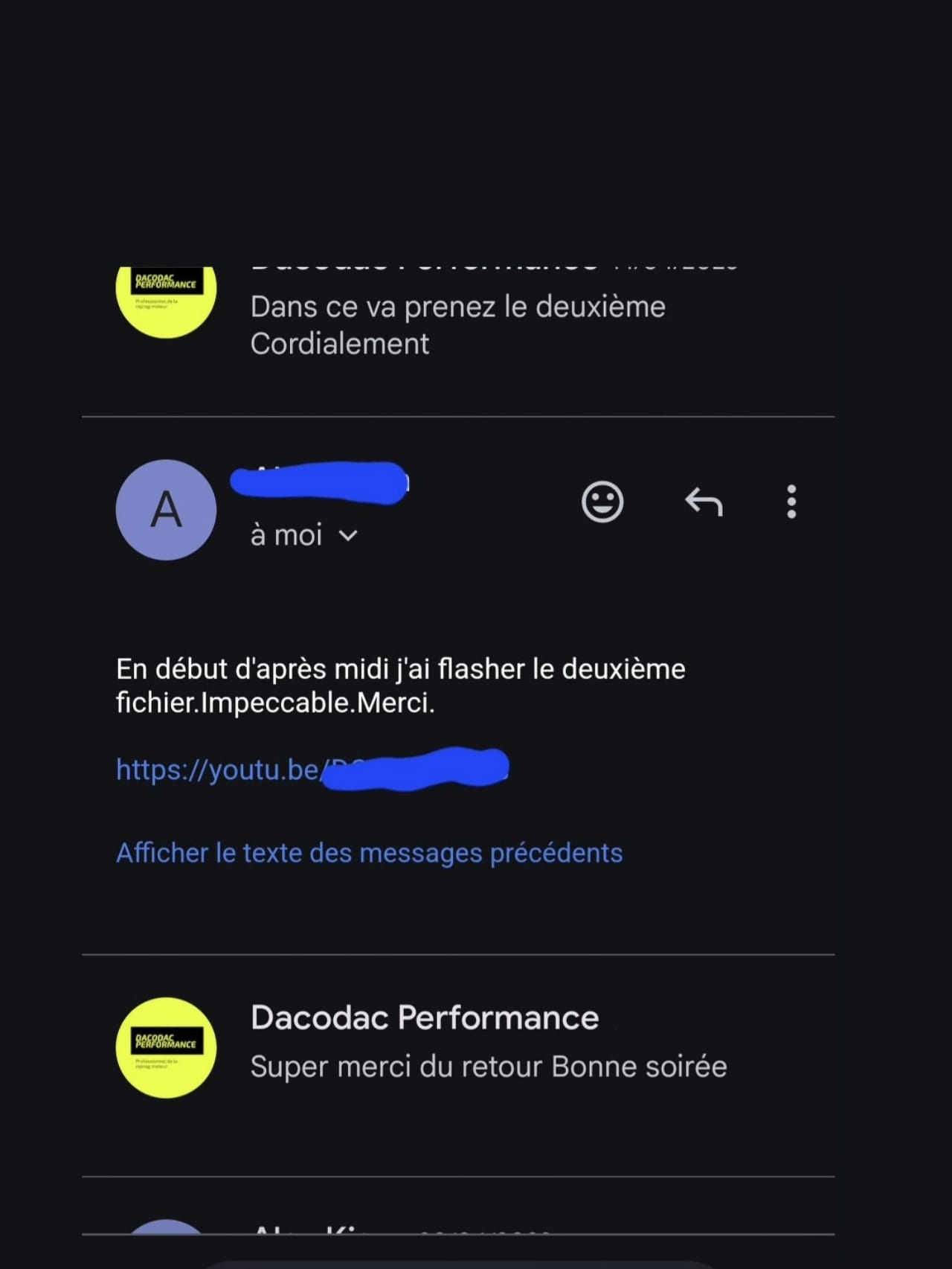 Avis client — Deuxième fichier flashé