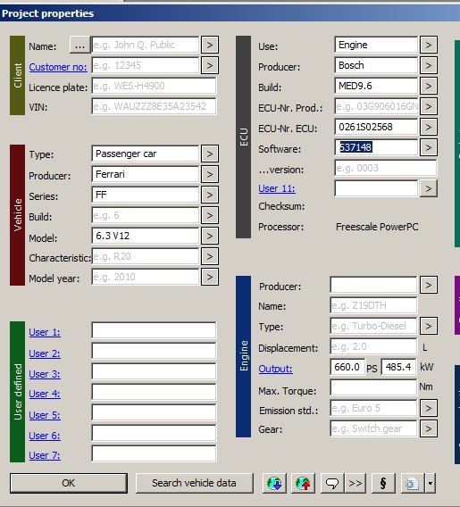 Données calculateur Ferrari FF · 6.3 V12 · Bosch MED9.6 · Freescale PowerPC